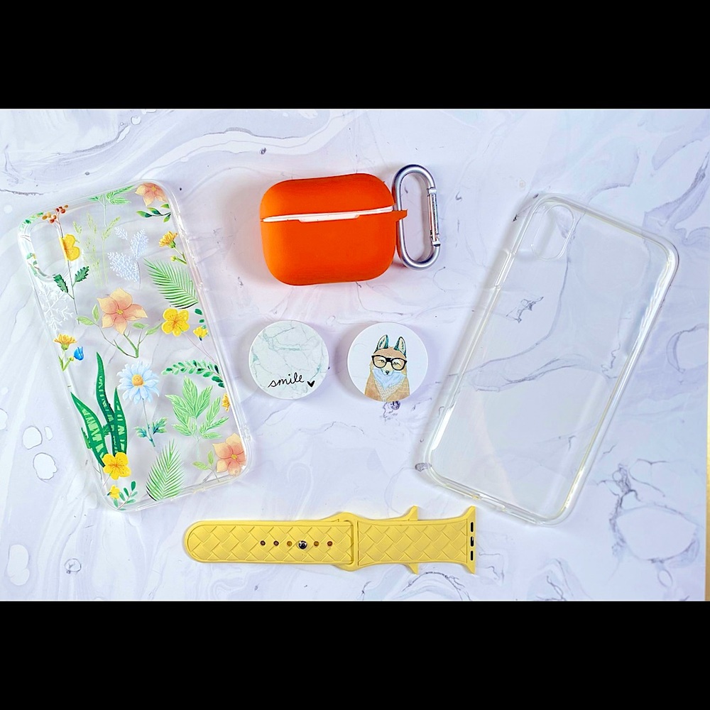 2 IPhone XR cases, AirPod case, Apple Watch band